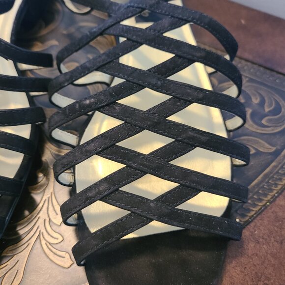 Pappagallo VTG Black Strappy Sandals Size 10M Leather Sandal Made in Brazil - Picture 2 of 7